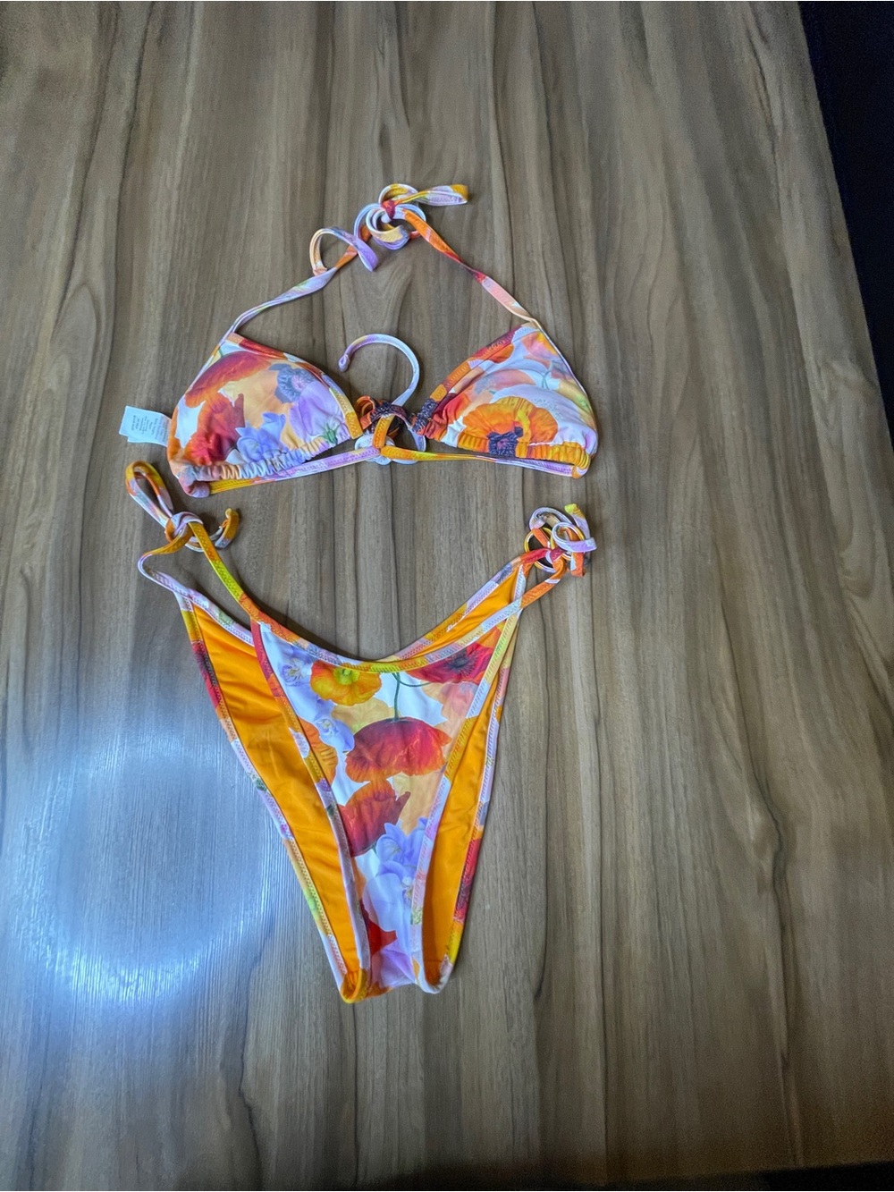 Aerie String Triangle Bikini Top S & Low Rise Tie Cheekiest Bikini Bottom Sz XS